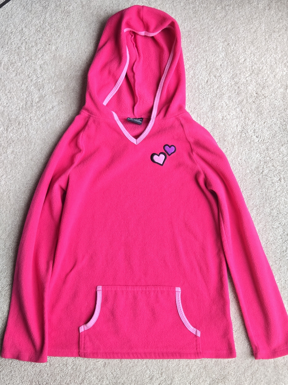 Faded Glory Bright Pink Hooded Fleece with Heart Patches